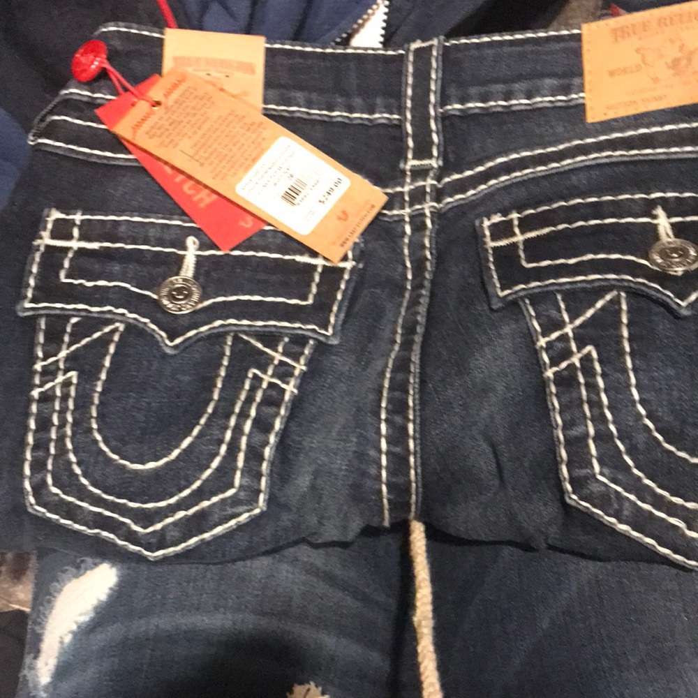 Red pinstripe true religion skinny 26